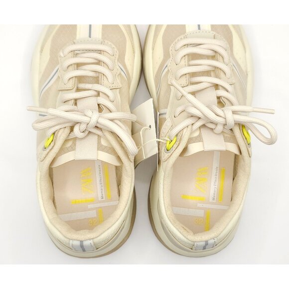 ZARA Beige White Translucent Mesh Trainer Sneakers w/ Memory Foam NWT US1 EU32 - Picture 8 of 12